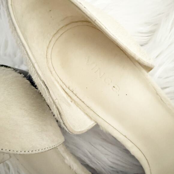VINCE | Prim D'orsay Genuine Calf Hair Pointed Toe Pump  Cream Block Heels | 9.5 - Picture 7 of 10